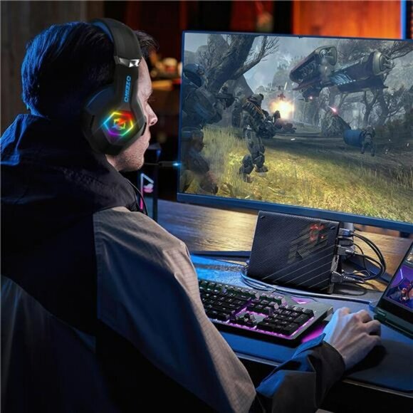 Gaming Headset PS5 Xbox PC 7.1 Surround Sound Noise Cancelling Mic RGB Light - Picture 2 of 7